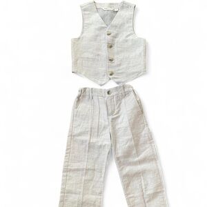 Janie & Jack Light Gray Linen cotton Blend Vest & Pants Set 4t